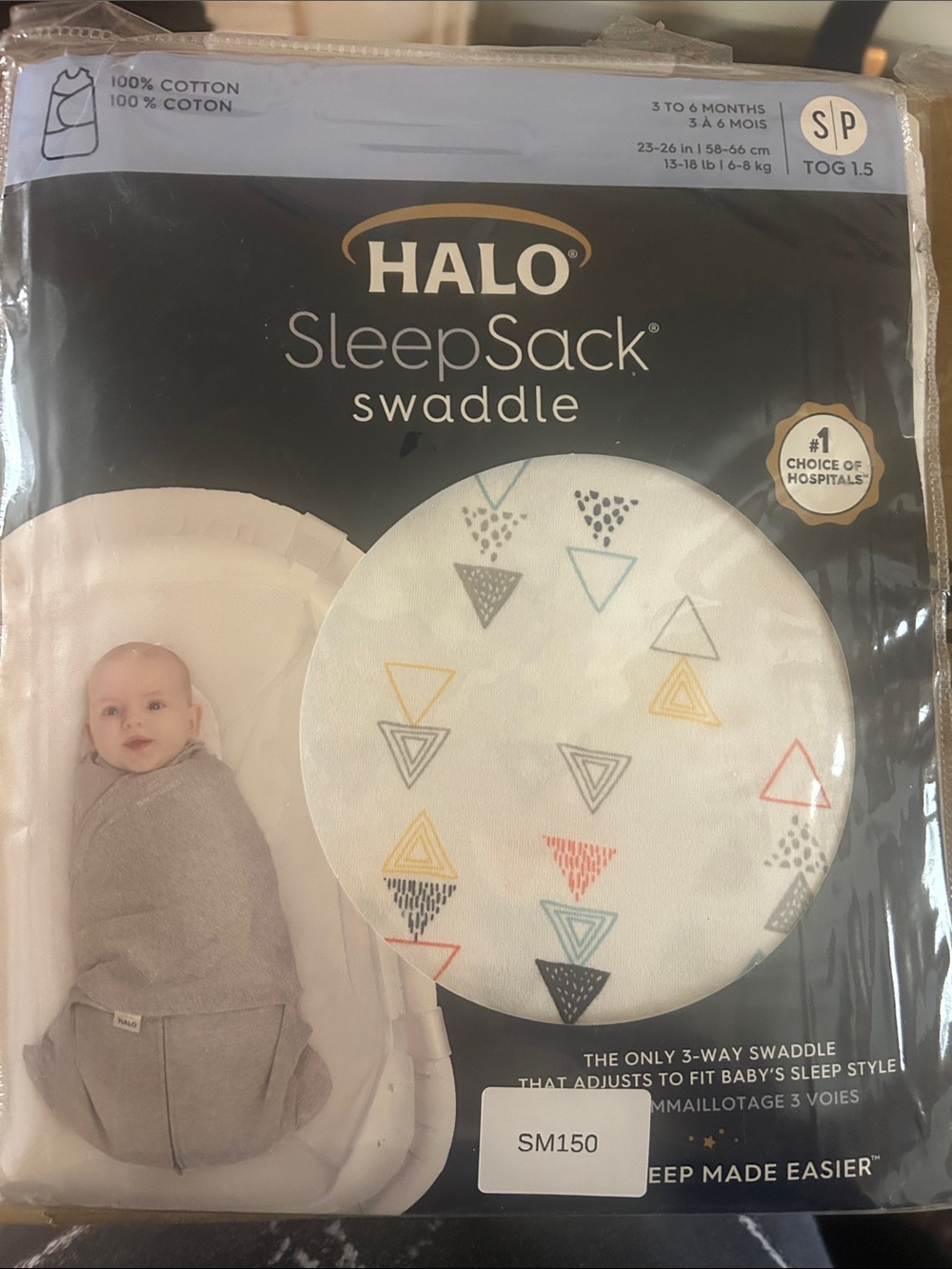 Halo SleepSack Swaddle - White with Multicolor Triangle Accents